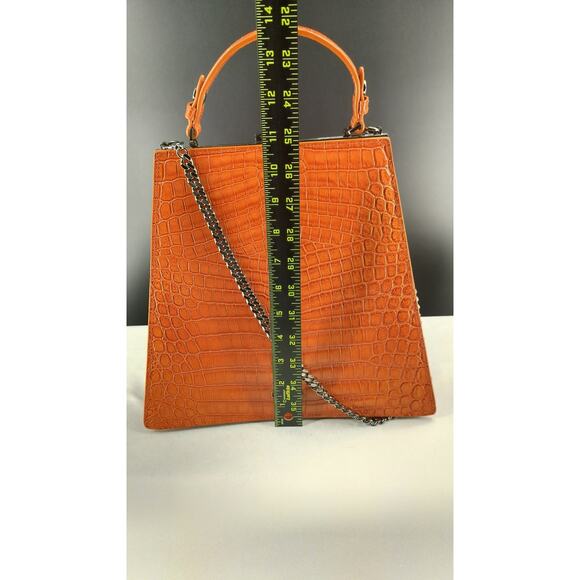 CHÀNTA Large Orange Croc-Embossed Calf Luxury Leather handbag - Picture 14 of 14